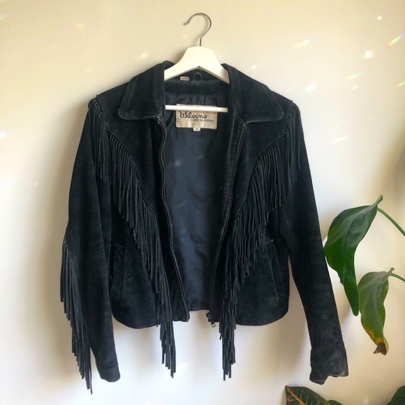 Black Suede Fringed Leather Jacket - Picture 2 of 4